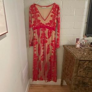 Floral lace maxi dress, long sleeve